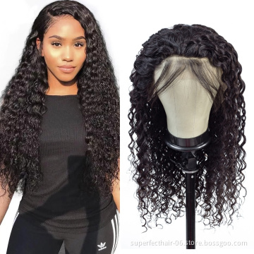 180% Density For Black Women  100% Brazilian Virgin Human Hair Deep Wave Lace Front Wig